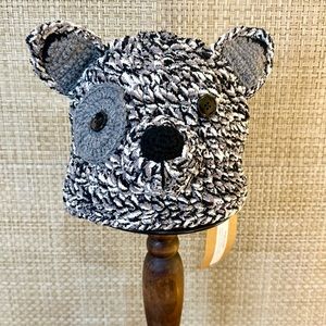 🌟4xHP🌟Handmade Animal Hat Gray, Black & White Crochet Bear Beanie Hat